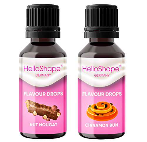 Flavour Drops - Juego de 2 frascos (2x30 ml) - Turrón de nueces y Panecillo de canela / Gotas de sabor sin calorías para endulzar