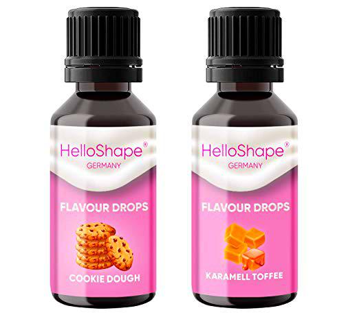 Flavour Drops - Juego de 2 frascos (2x30 ml) - Masa de galleta y Caramelo de caramelo / Gotas de sabor sin calorías para endulzar