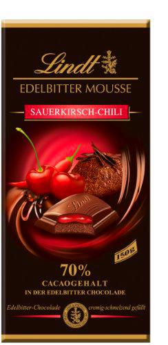 Lindt Creation - Tableta de chocolate negro 70% cacao con relleno de mousse y coulis de cereza con un toque de chili, 150 g