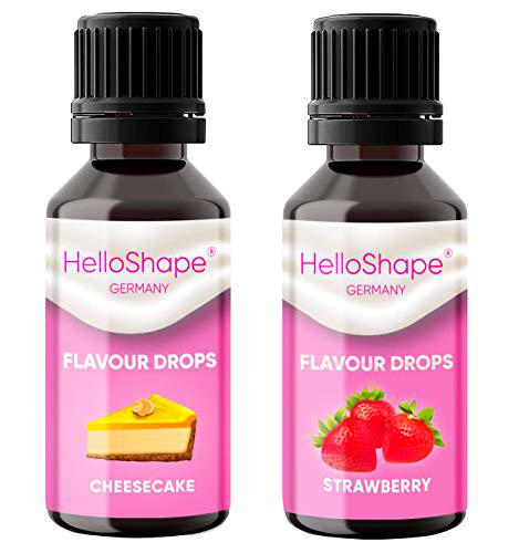 Flavour Drops - Juego de 2 frascos (2x30 ml) - Tarta de queso y Fresa/Gotas de sabor sin calorías para endulzar