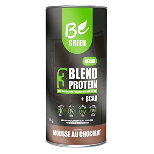 BeGreen 3Blend - Proteína vegana con BCAA y B12 | Mousse au Chocolate | Proteína vegetal en polvo de proteína de arroz y guisantes de linaza | Sin lactosa